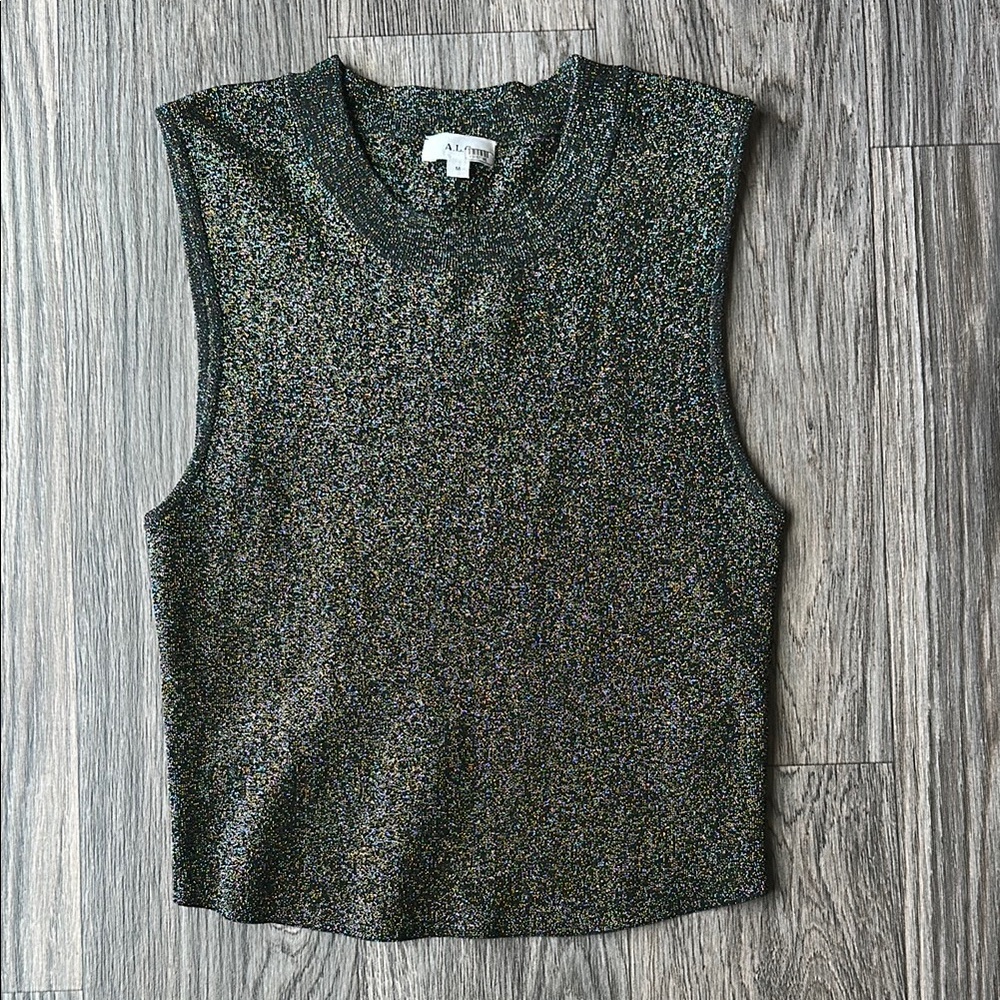 A.L.C. Mariam Black mock Neck turtleneck Sweater with Metallic Sheen